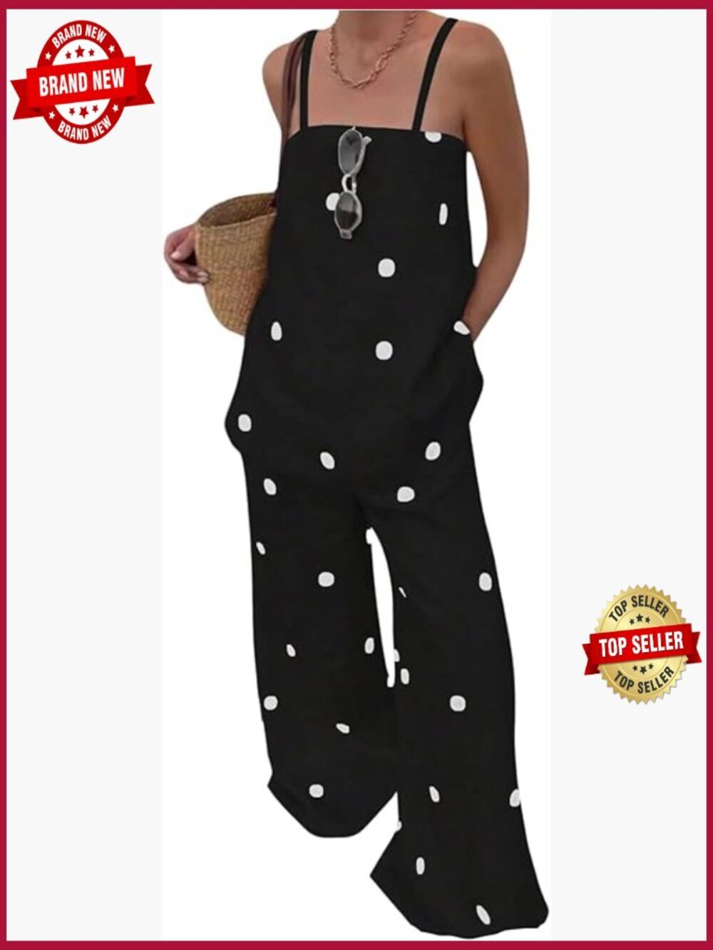 2 Piece Polka Dots Matching Set Camisole Top and Pants Sleeveless Loose Fit